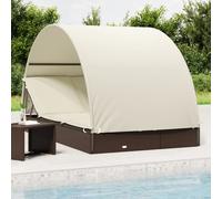 vidaXL Tumbona 2 personas toldo redondo ratán PE marrón 211x112x140 cm