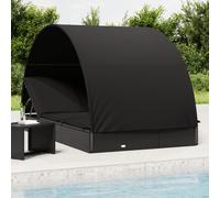 vidaXL Tumbona 2 personas toldo redondo ratán PE negra 211x112x140 cm