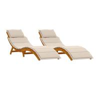 vidaXL Tumbona con cojín 2 piezas reclinable de madera de acacia sólida rectangular Crema para patio