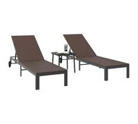 vidaXL Tumbona 2 personas 3 piezas Marrón ratán sintético Respaldo ajustable Resistente al clima