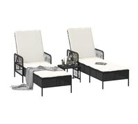 vidaXL Tumbona 3 piezas – Ratán sintético Negro/Crema 55×200×92 cm, Reclinable, Respaldo ajustable