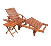 vidaXL Set Tumbona Mesa 2 Piezas Acacia Marrón Mueble Mobiliario Silla Jardín