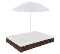 vidaXL Tumbona cama con sombrilla ratán sintético marrón