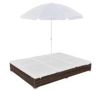 vidaXL Tumbona con sombrilla para jardín y piscina, ratán sintético marrón