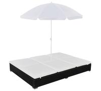 vidaXL Tumbona cama con sombrilla ratán sintético negra