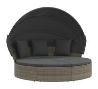 vidaXL Tumbona cama de jardín con capota y cojines – Ratán PE Gris
