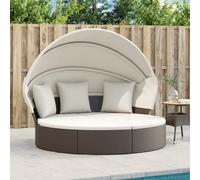 vidaXL Tumbona cama de jardín con capota y cojines ratán PE marrón