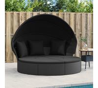 vidaXL Tumbona cama de jardín con capota y cojines ratán PE negro