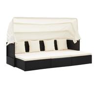vidaXL Tumbona cama jardín techo ratán sintético negro