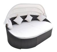 vidaXL Tumbona con Capota de Poli Ratán Sintético Tela y Acero Marrón y Blanca Sofá con Toldo de Patio Sillón de Terraza Material Tipo Mimbre