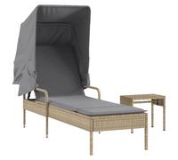 vidaXL Tumbona con capota y mesa ratán sintético beige