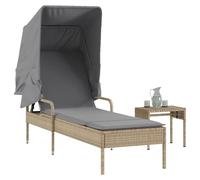 vidaXL Tumbona con capota y mesa ratán sintético beige