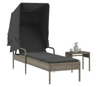 vidaXL Tumbona con capota y mesa ratán sintético gris