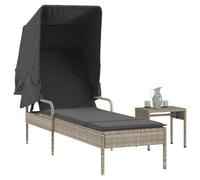 vidaXL Tumbona con capota y mesa ratán sintético gris claro