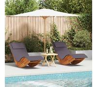 vidaXL Tumbona con cojín 2 pcs Marrón Madera de Acacia Sólida