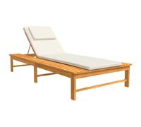 vidaXL Tumbona con cojín blanco crema y almohada madera maciza acacia