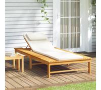 vidaXL Tumbona con cojín blanco crema y almohada madera maciza acacia