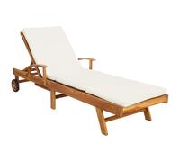 vidaXL Tumbona 1 persona Madera de teca maciza Ajustable resistente al agua Marrón y crema con cojín