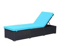 vidaXL Tumbona Ratán sintético – Cojín y hamaca, para jardín y exterior – Negra y azul