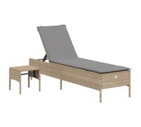 vidaXL Tumbona con cojín y mesita ratán sintético beige