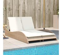 vidaXL Tumbona con Cojines, Sofá de Relax con Respaldo Ajustable, Asiento de Descanso, Mueble para Jardín Patio, Ratán Sintético Beige