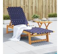vidaXL Tumbona con mesa madera maciza de acacia y tela azul oscuro