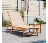 Vidaxl Tumbona con Mesa de Madera Maciza de Acacia y Textileno Negro Cream