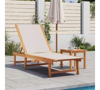 vidaXL Tumbona con mesa madera maciza de acacia y textileno gris