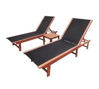 vidaXL Tumbona con mesita 2 unidades madera maciza acacia y textilene