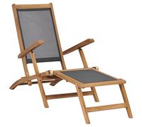 vidaXL Tumbona con Reposapiés Sofá Exterior Terraza Mueble Reclinable de Tomar el Sol Café Sillón Tumbona de Patio Balcón Negro