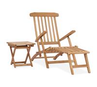 vidaXL Tumbona con reposapiés y mesita madera maciza de teca