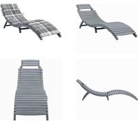 vidaXL Tumbona de exterior con cojín, color gris, madera maciza de acacia - Tumbona - Tumbonas - Silla reclinable - Sillas reclinables