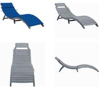 vidaXL Tumbona de exterior con cojín, color gris, madera maciza de acacia - Tumbona - Tumbonas - Silla reclinable - Sillas reclinables