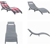 vidaXL Tumbona de exterior con cojín, color gris, madera maciza de acacia - Tumbona - Tumbonas - Silla reclinable - Sillas reclinables
