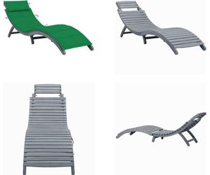 vidaXL Tumbona de exterior con cojín, color gris, madera maciza de acacia - Tumbona - Tumbonas - Silla reclinable - Sillas reclinables