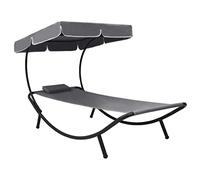 vidaXL Tumbona de jardín – Cama de exteriores con toldo y cojines, gris
