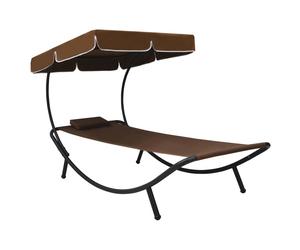vidaXL Tumbona de exterior con dosel y almohada marrón