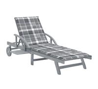 vidaXL Tumbona de jardín con cojín madera maciza de acacia en color Estampados cuadros grises/Azul real | acolchados duraderos para sofás de jardín terraza exterior