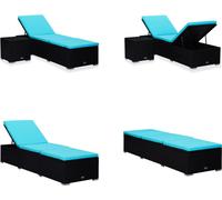 vidaXL Tumbona de jardín con cojín y mesita de té, fabricada en ratán sintético, color azul. Tumbona, tumbonas, silla de jardín, sillas de jardín