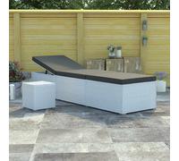 Vidaxl Tumbona de Jardín con Cojín y Mesita Ratán Sintético Blanco Crema White
