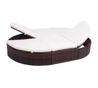 vidaXL Tumbona de jardín con cortinas de ratán sintético marrón
