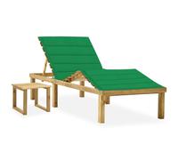 vidaXL Tumbona de jardín con mesa y cojín de madera de pino impregnada