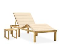 vidaXL Tumbona de Jardín con Mesa y Cojín Silla Asiento Patio Terraza Balcón Exterior Piscina Playa Cama Plegable Ajustable Madera de Pino Impregnada