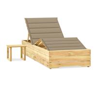 vidaXL Tumbona de jardín con mesa y cojín de madera de pino impregnada