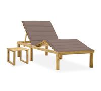 vidaXL Tumbona de jardín con mesa y cojín de madera de pino impregnada