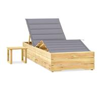 vidaXL Tumbona de jardín con mesa y cojín de madera de pino impregnada en color Rojo vino tinto/Negro/Estampados cuadros grises y más | acolchados duraderos para sofás de jardín terraza exterior