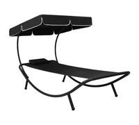 vidaXL Tumbona de jardín con toldo y cojín negro