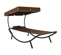 vidaXL Tumbona de Jardín con Toldo y Cojines Cama de Exteriores para Sol para Descansar Dormir Jugar en Playa Parque Parasol Cubrir Sombra Marrón