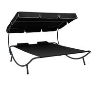 vidaXL Tumbona de jardín con toldo y cojines negro