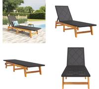 vidaXL Tumbona de jardín negra y marrón, fabricada con ratán sintético y madera maciza de acacia. Tumbona, tumbonas, sillón de jardín, mueble de exterior